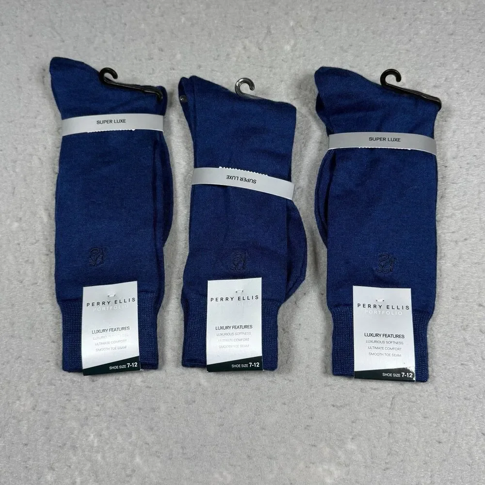 Perry Ellis Mens Dress SOCKS 3 PACK SOCKS 7-12 Blue NWT 3003